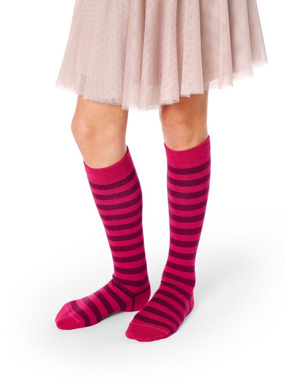 Girls Kids Knee high Socks Set of 2 Red Burgundy/Gray