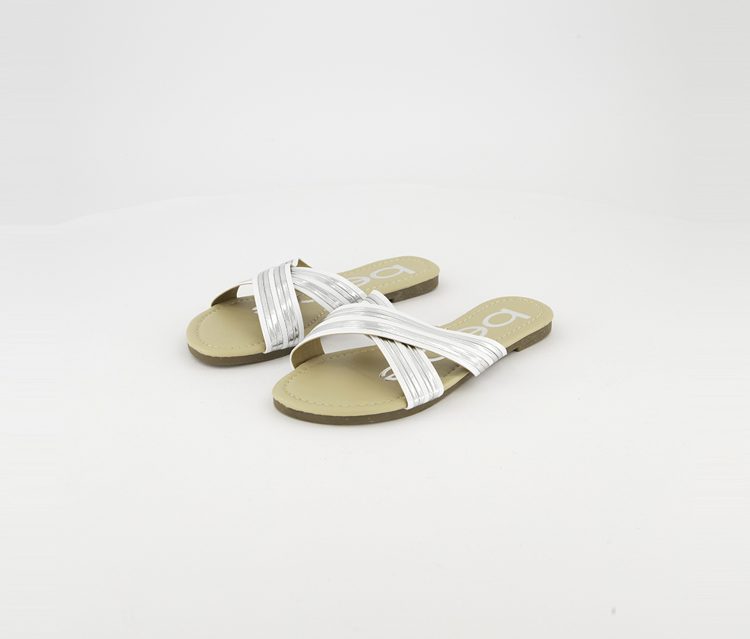 Girls Side With Metallic Strips Sandals White/Silver