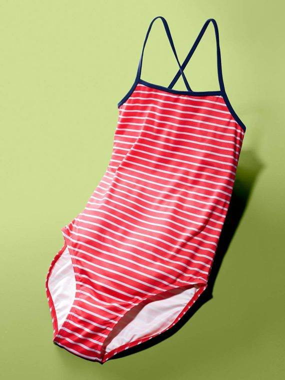 Girls Striped Swimsuit Red