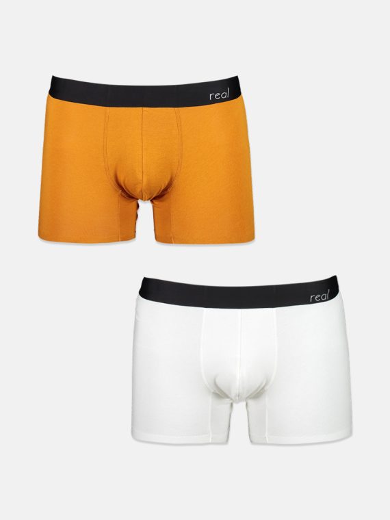 Mens 2 Pk Cotton Modal Boxer Brief White/Orange