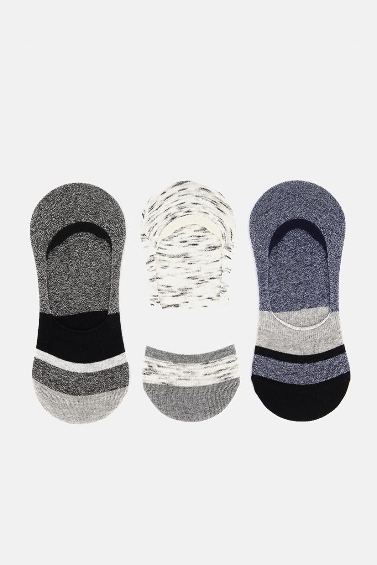 Mens 3 Pack Invisible Socks Grey/Navy/Black