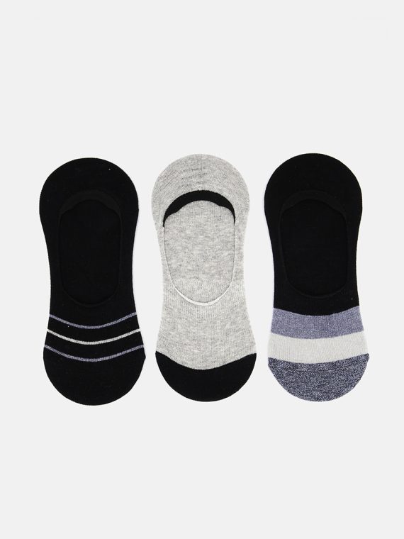 Mens 3 Pair Striped Invisible Socks Black