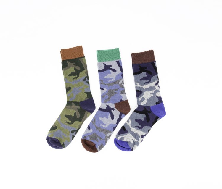 Mens 3 Pairs Camouflage Socks Maroon/Green/Blue