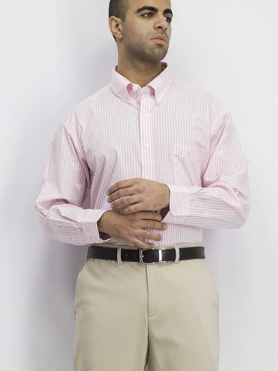 Mens Classic/Regular-Fit Performance Stretch Candy Stripe Dress Shirt Pink