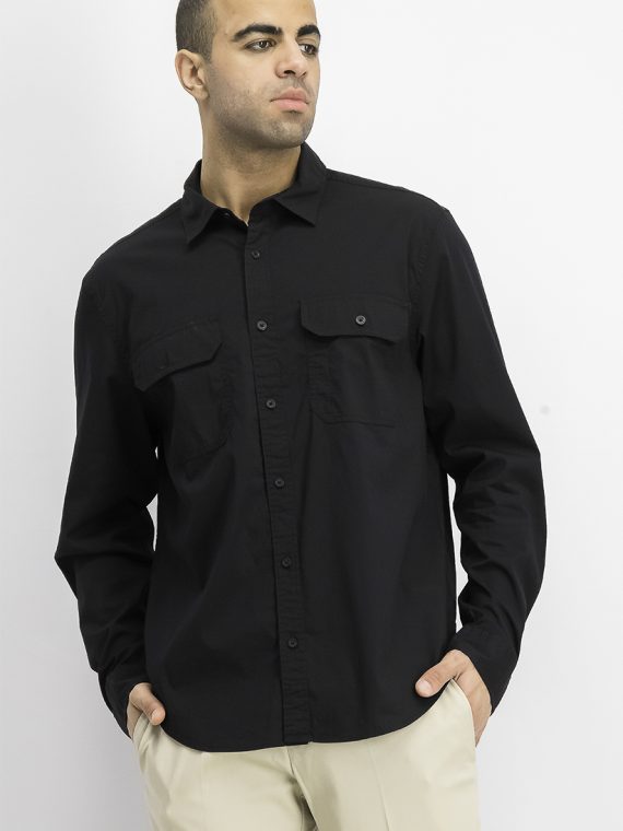 Mens Double-Pocket Poplin Shirt Black