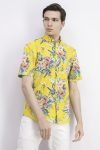 Mens Floral Print Short Sleeve Shirt Yellow Combo