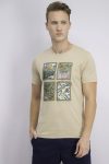 Mens Good Vibes Only Floral Print T-Shirt Beige Combo