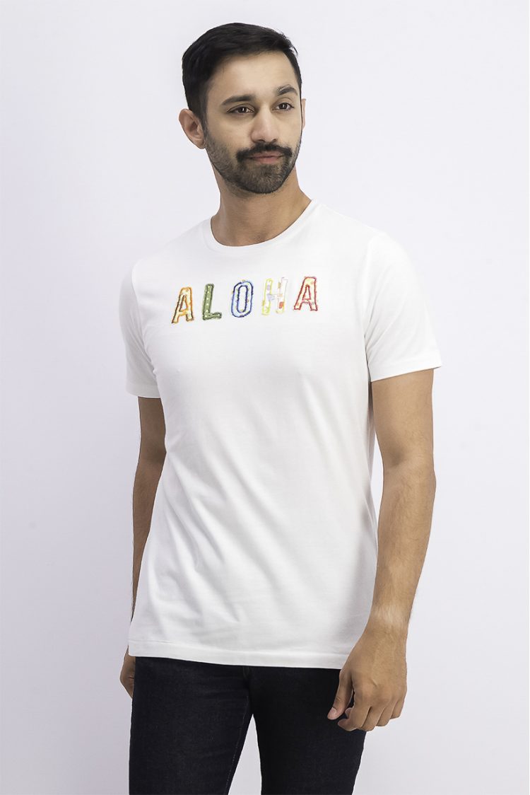 Mens Graphic Aloha Short Sleeve T-Shirt White