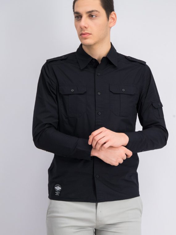 Mens Long Sleeve Casual Shirt Black