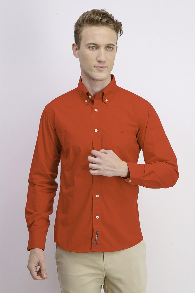 Mens Long Sleeve Embroidered Logo Shirt Red
