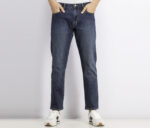 Mens Mid-Rise Slim Straight Denim Jeans Washed Navy