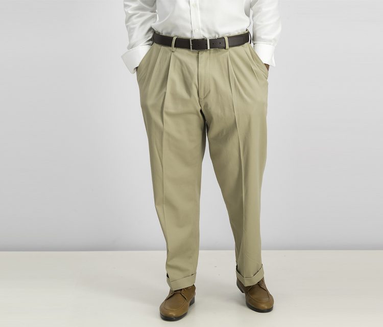 Mens Relaxed Fit Comfort Pleated Pants Khaki