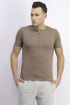 Mens Short Sleeve Henley Tee Taupe
