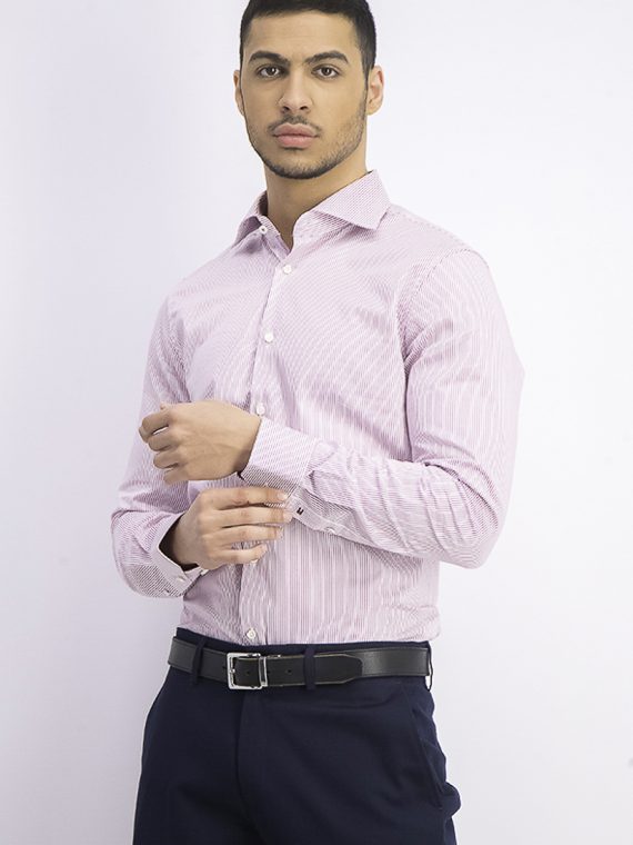 Mens Slim Fit Stripe Shirt Purple/White