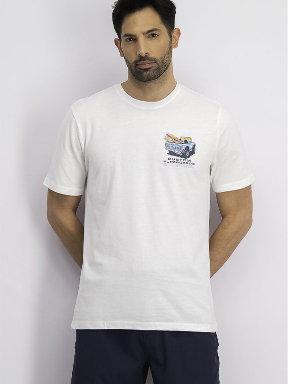 Mens Surfboard Graphic Short Sleeve T-Shirt Bright White