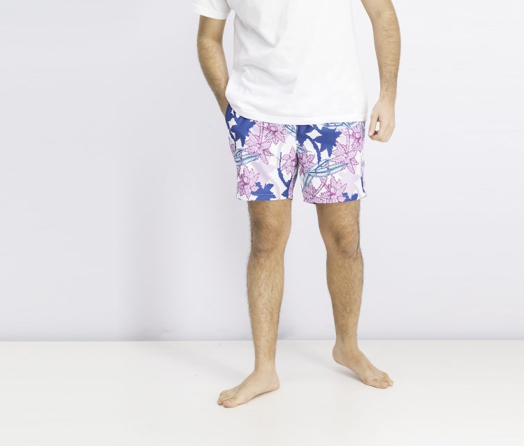 Mens Tidal Palm Print Swim Shorts White Combo