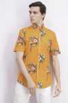 Mens Tropical Parrot Print Short Sleeve Shirt Orange Combo