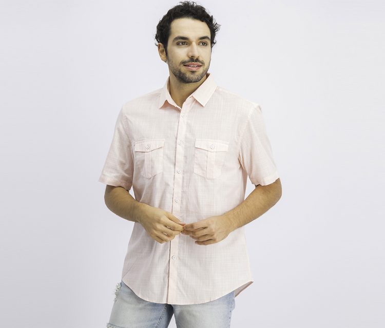 Mens Warren Solid Textured Shirt Peach
