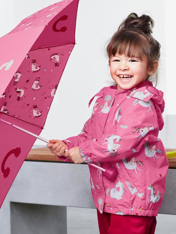 Toddler Girls Warm Waterproof Rain Jacket Pink/White