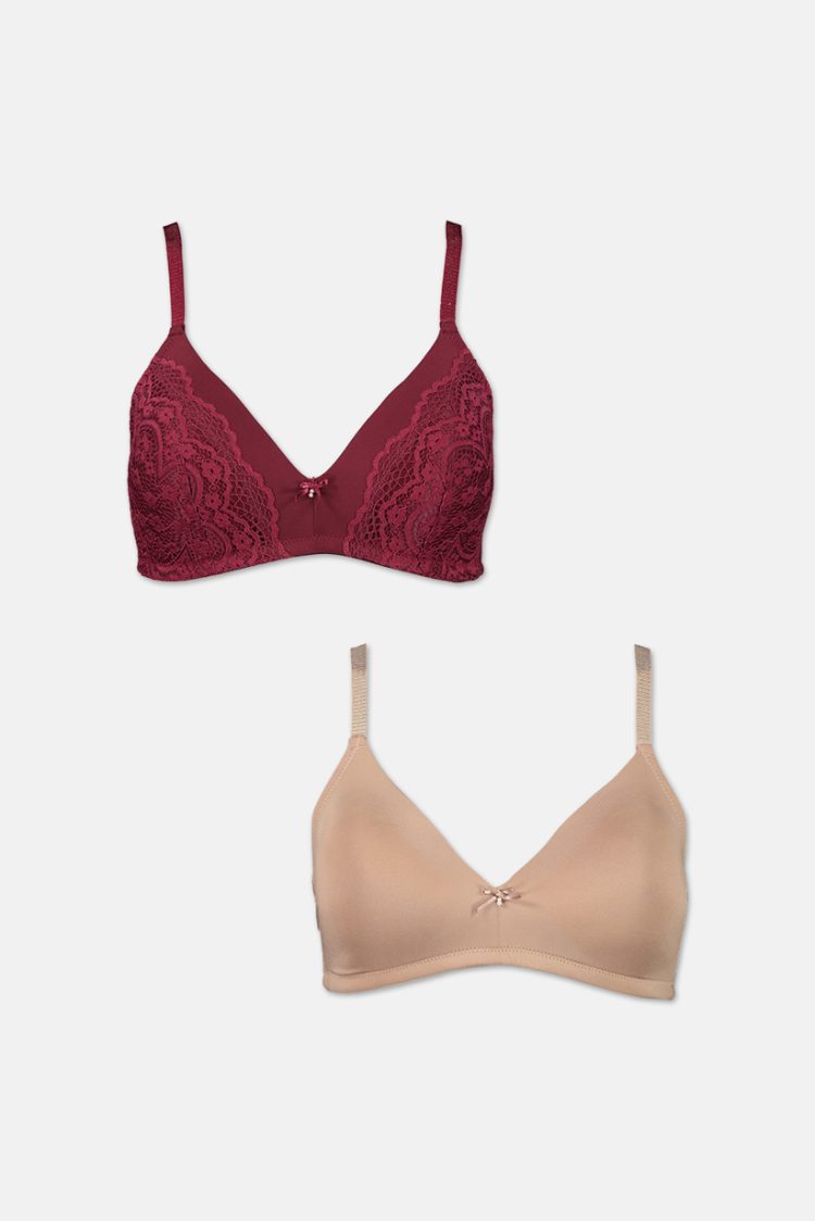 Womens 2 Pack Lightly Padded Wire Free Bra Merlot/Warm Taupe