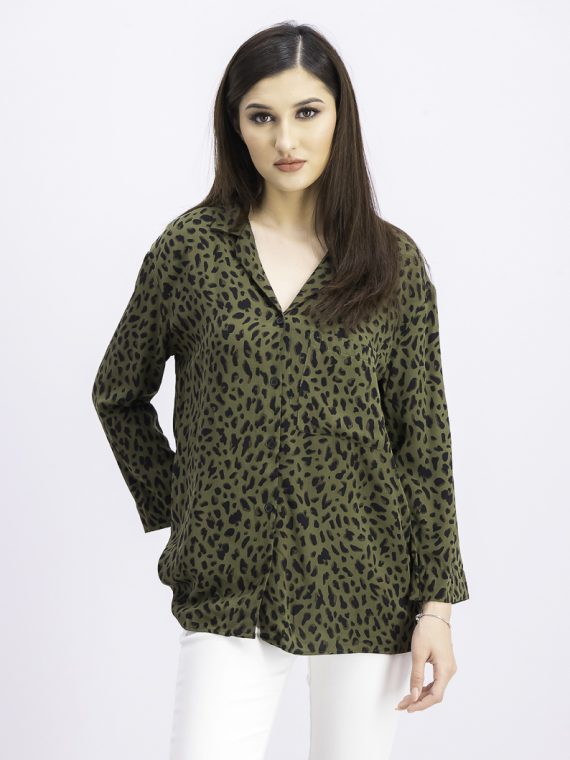 Womens Allover Printed Long Sleeve Top Green Combo