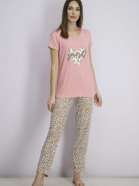 Womens Graphic Print T-Shirt and Pants Pajama Gardenia/Conch