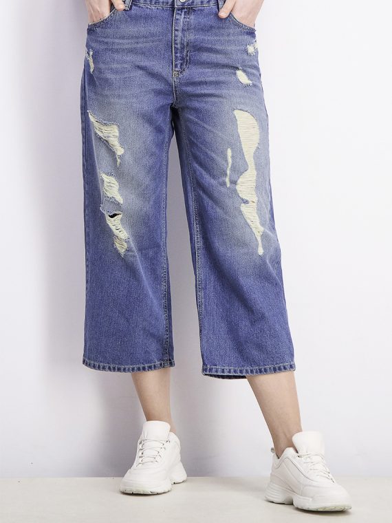 Womens Rip Jeans Blue Washed