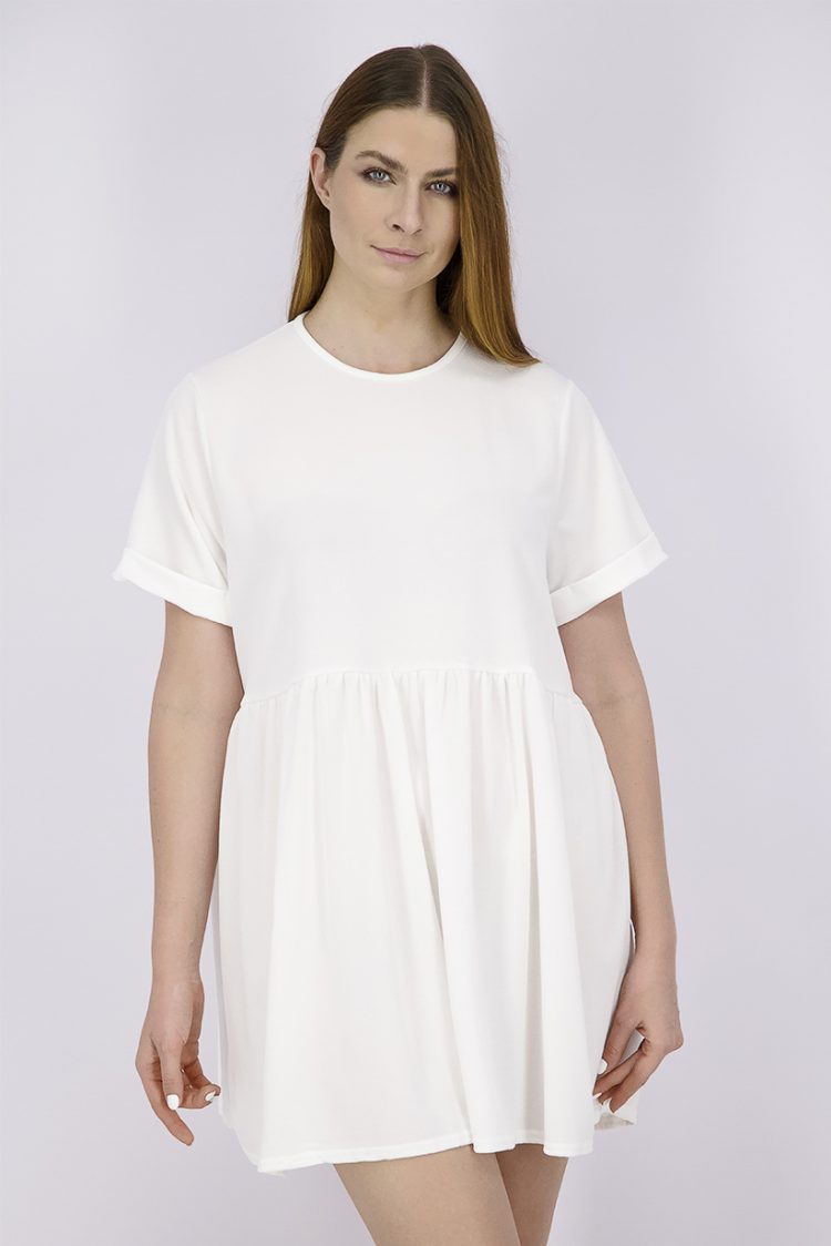 Womens Short Sleeve Plain Fit & Flare Dress White