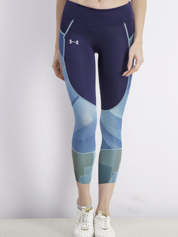 Womens Speed Pocket Printed Run Crop Leggings Navy Blue