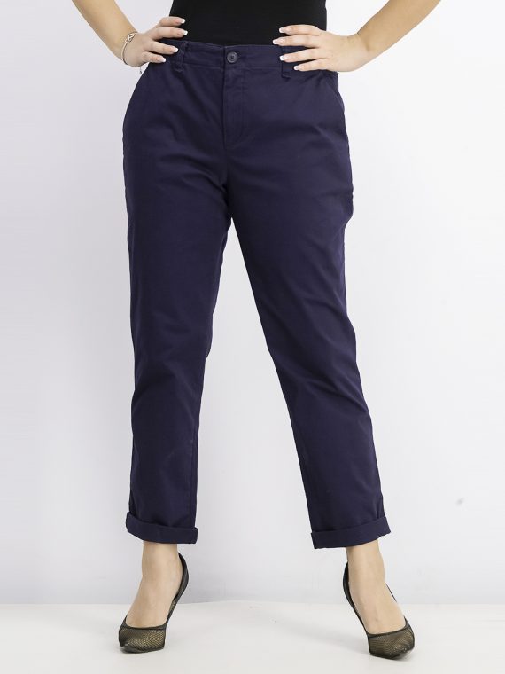 Womens Stretch Mid Rise Slim Fit Pants Navy Blue
