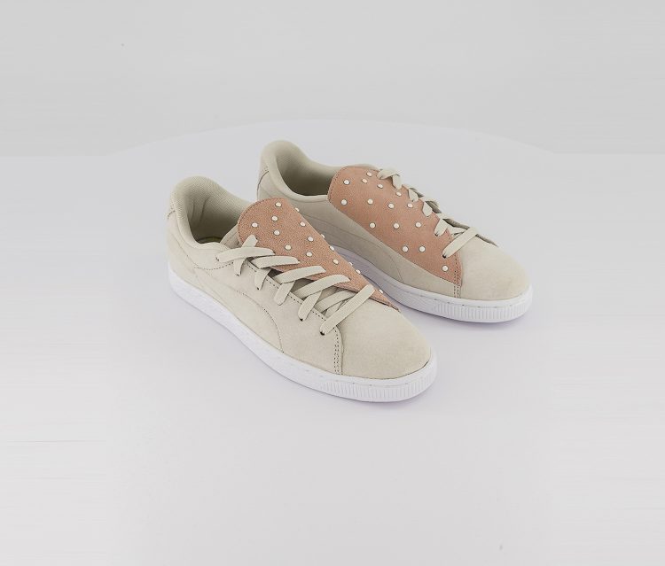 Womens Suede Crush Pearl Studs Casual Shoes Bridal Rose