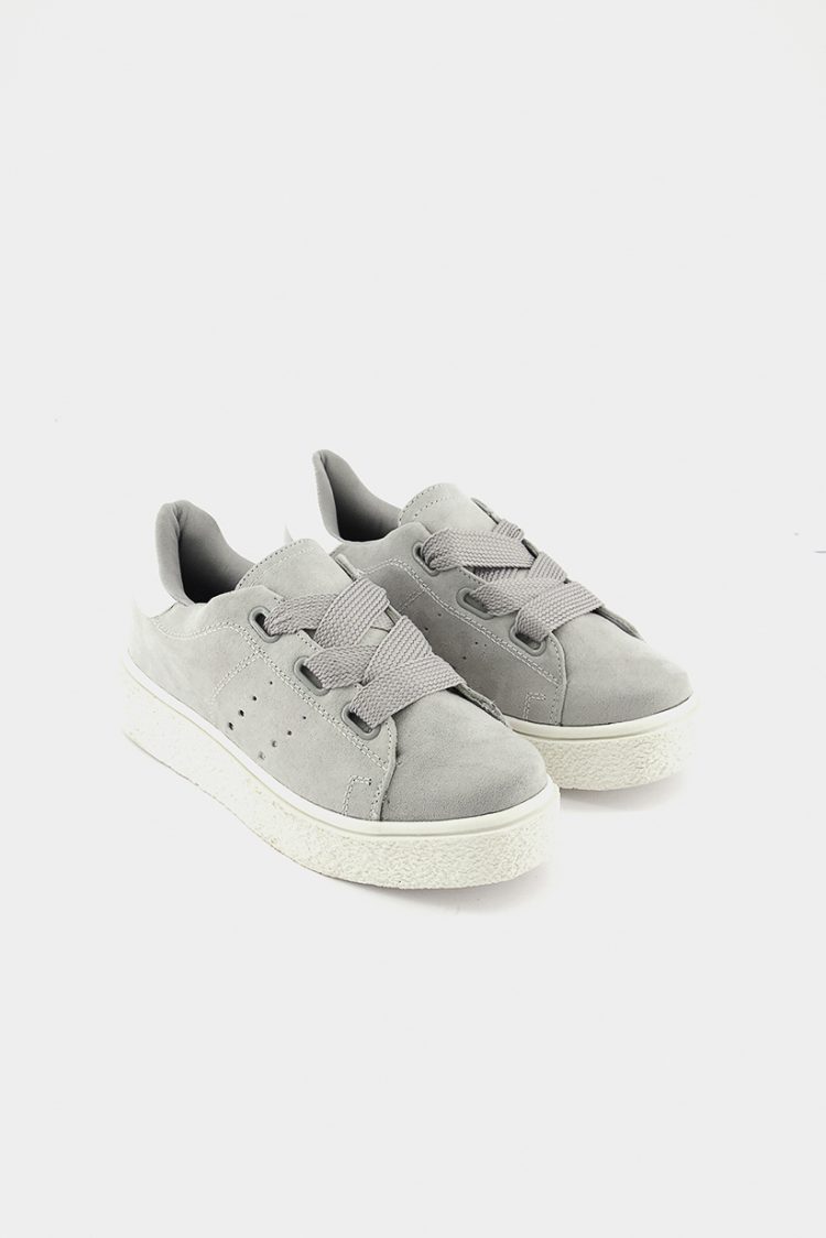 Womens Suede Lace-Up Sneakers Grey/White